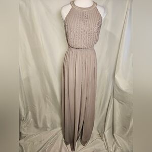 TFNC London Dusty Lilac Beaded Halter Maxi Dress Open Back Formal Size 6